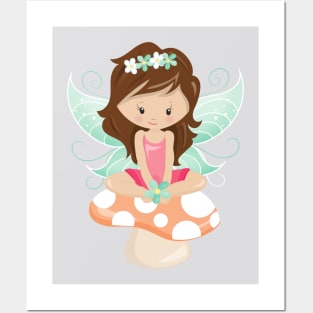 Forest Fairy, Cute Fairy, Brown Hair, Mushroom Posters and Art